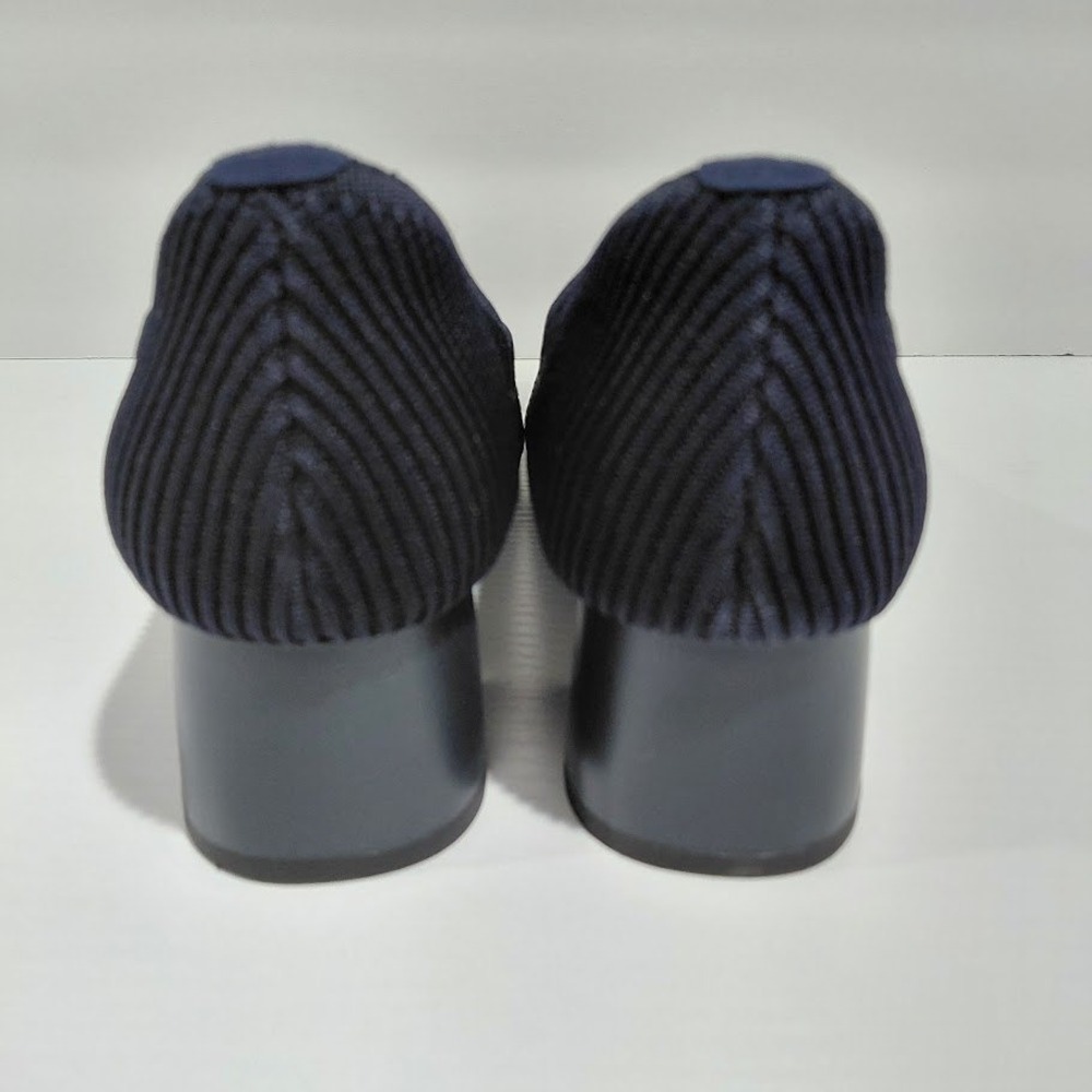Vivaia Melody 2.0 Navy Blue Ribbed Knit Square Toe Block Heel Pumps Size 39 - Picture 8 of 11